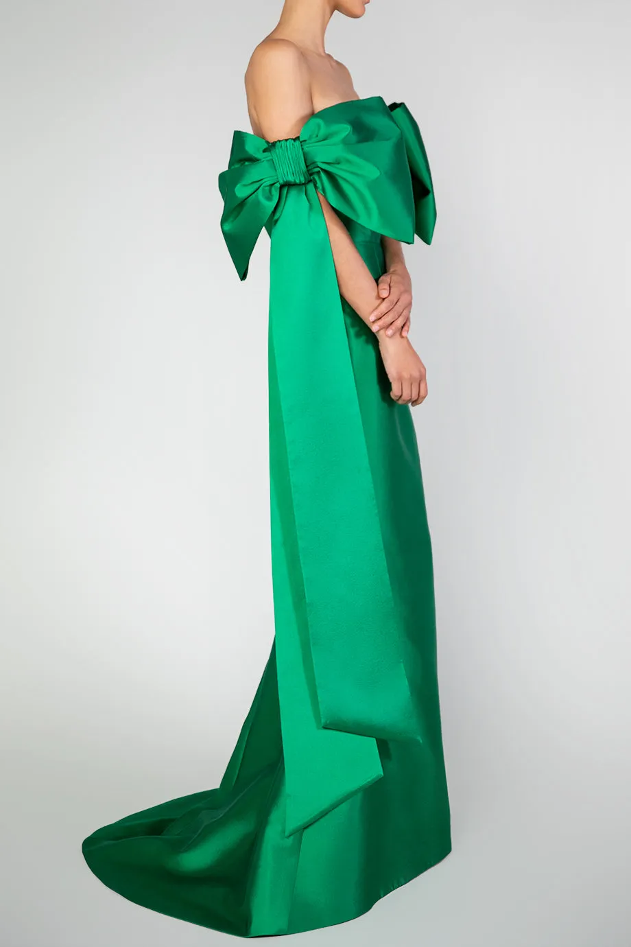 Catalina Silk and Wool Mermaid Gown with Detachable Sashes