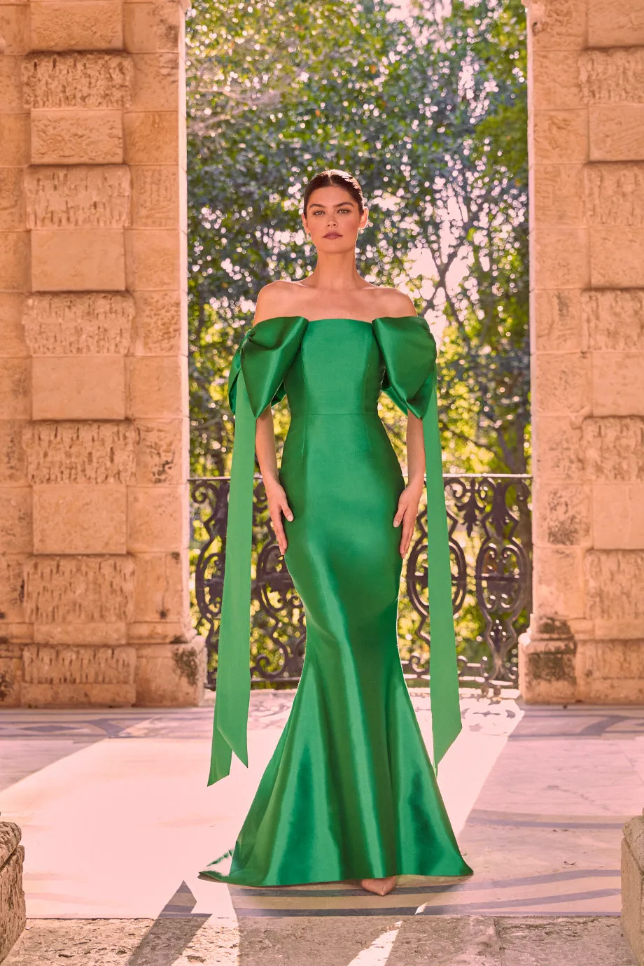 Catalina Silk and Wool Mermaid Gown with Detachable Sashes