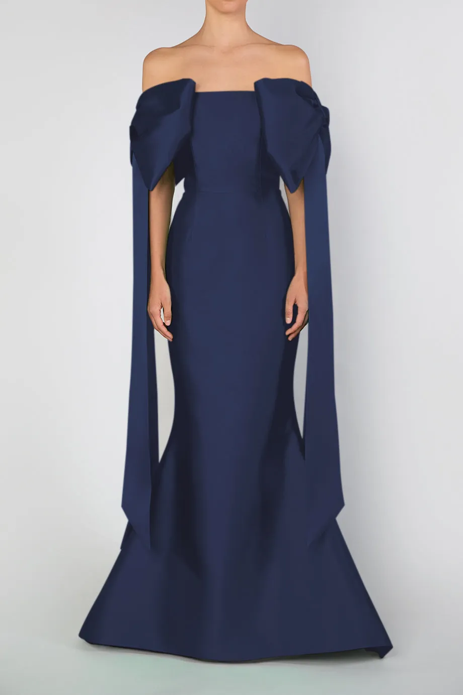 Catalina Silk and Wool Mermaid Gown with Detachable Sashes