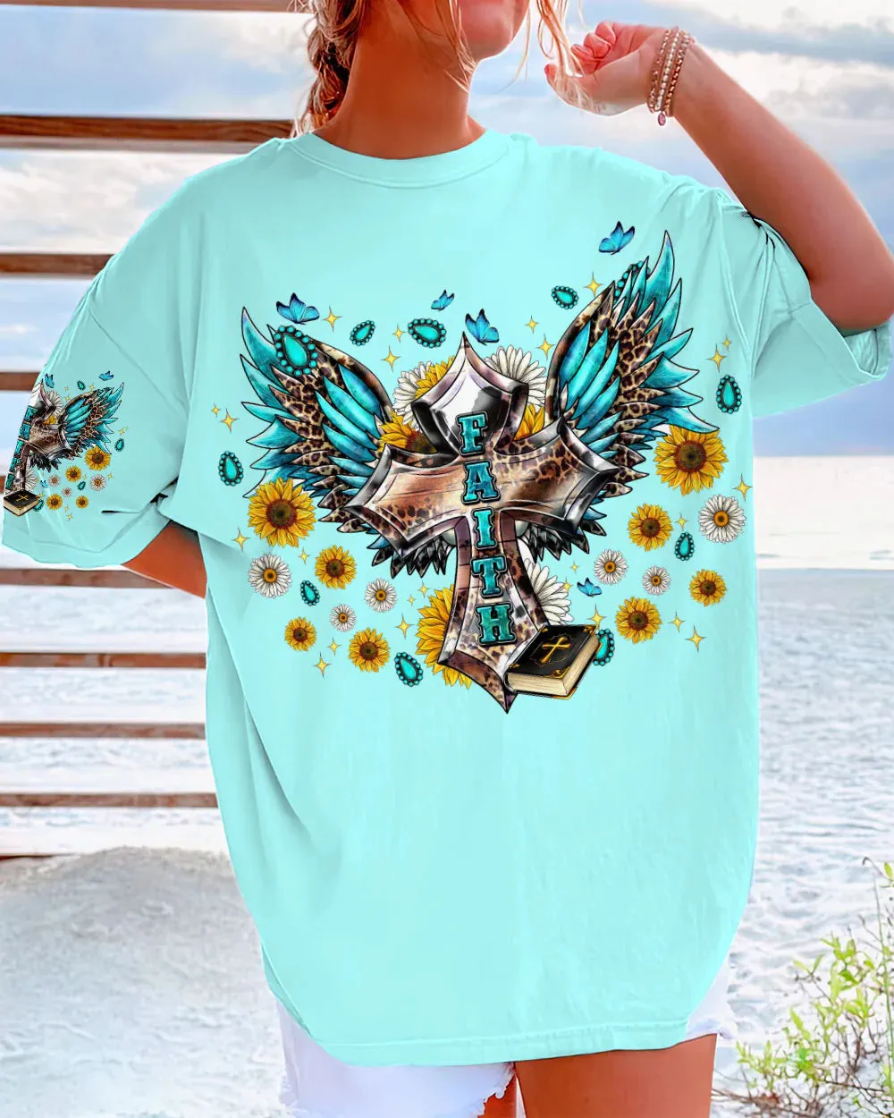 Christianartbag 3D T-Shirt For Women, Faith Cross Wings,Christian Shirt, Faithful Fashion, 3D Printed Shirts for Christian Women
