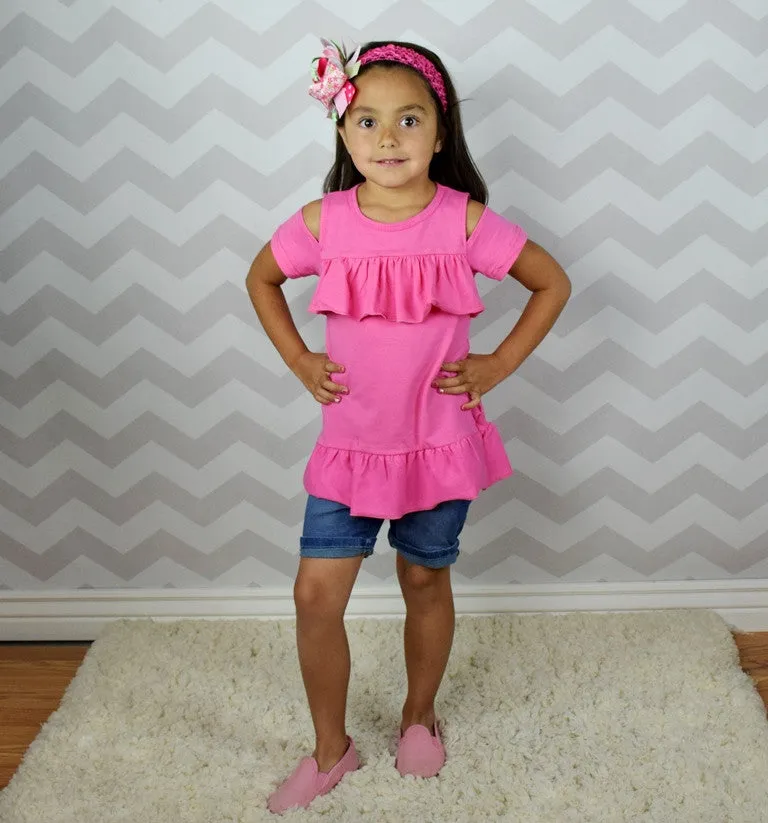 Cold Shoulder Solid Color Top - Bubblegum Pink