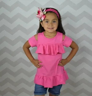 Cold Shoulder Solid Color Top - Bubblegum Pink