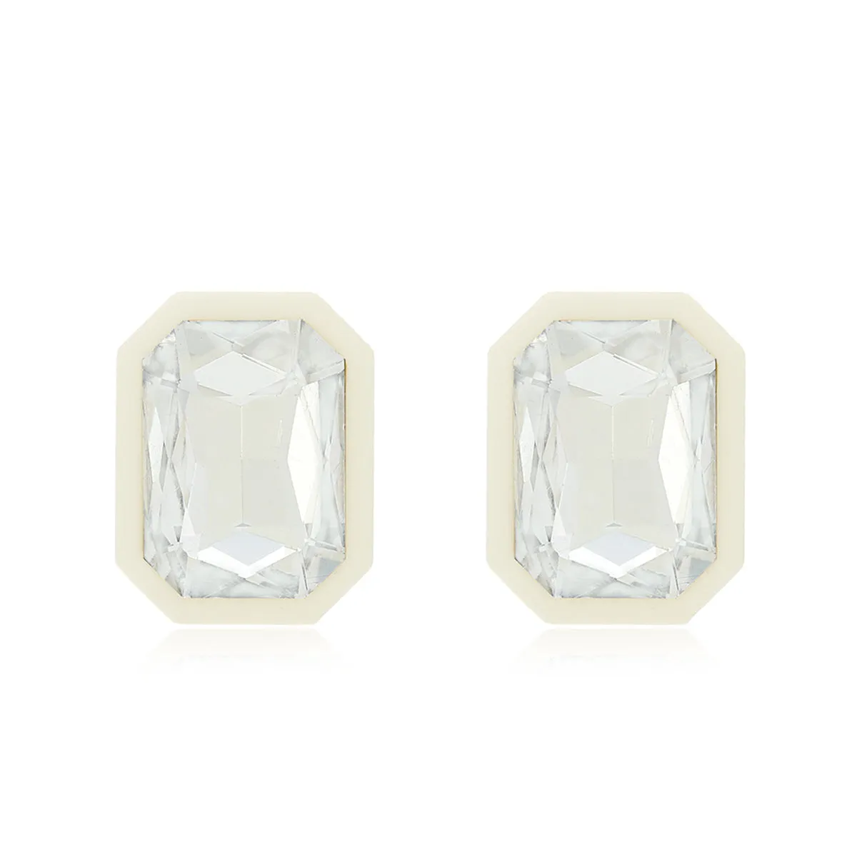 Crystal & White Rectangle Stud Earrings