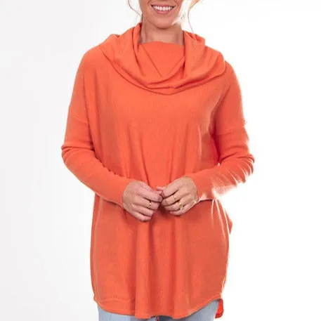 Curved Hem Cowl Pullover - Apricot Crush