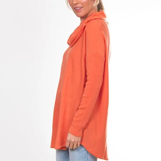 Curved Hem Cowl Pullover - Apricot Crush