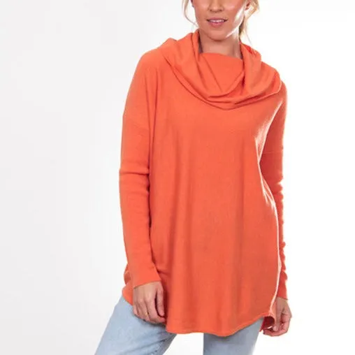 Curved Hem Cowl Pullover - Apricot Crush
