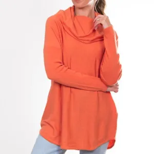 Curved Hem Cowl Pullover - Apricot Crush