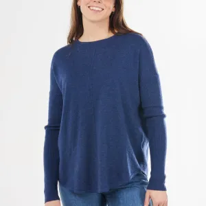 Curved Hem Crew Pullover - Denim