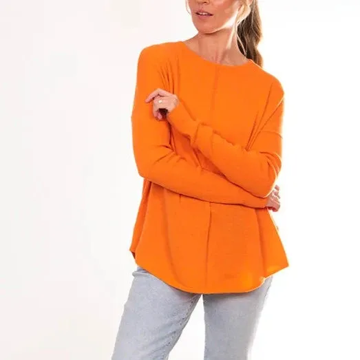 Curved Hem Crew Pullover - Papaya
