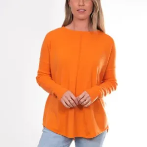 Curved Hem Crew Pullover - Papaya