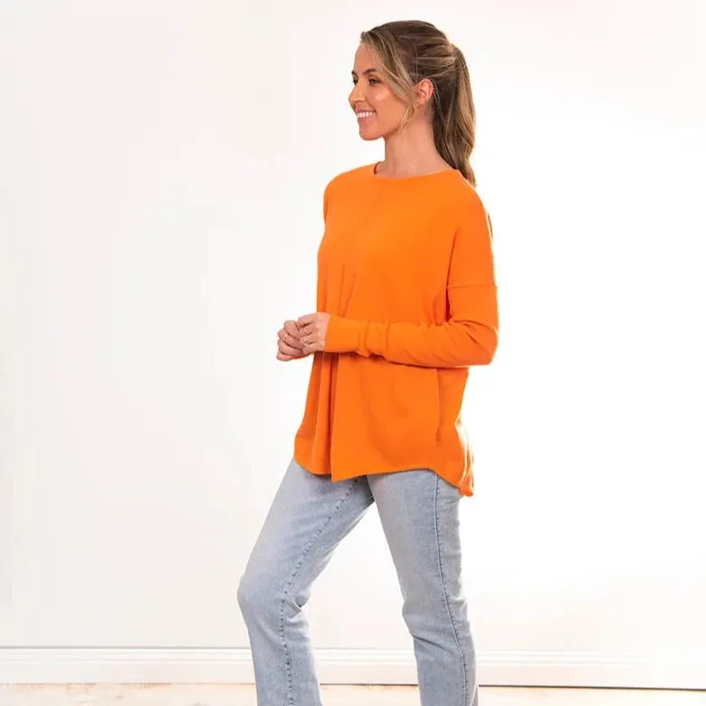 Curved Hem Crew Pullover - Papaya