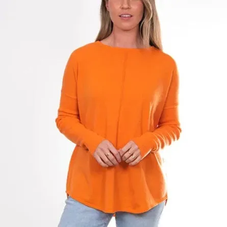 Curved Hem Crew Pullover - Papaya