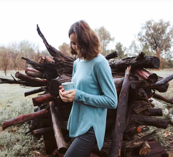 Curved Hem Crew Pullover - Provence