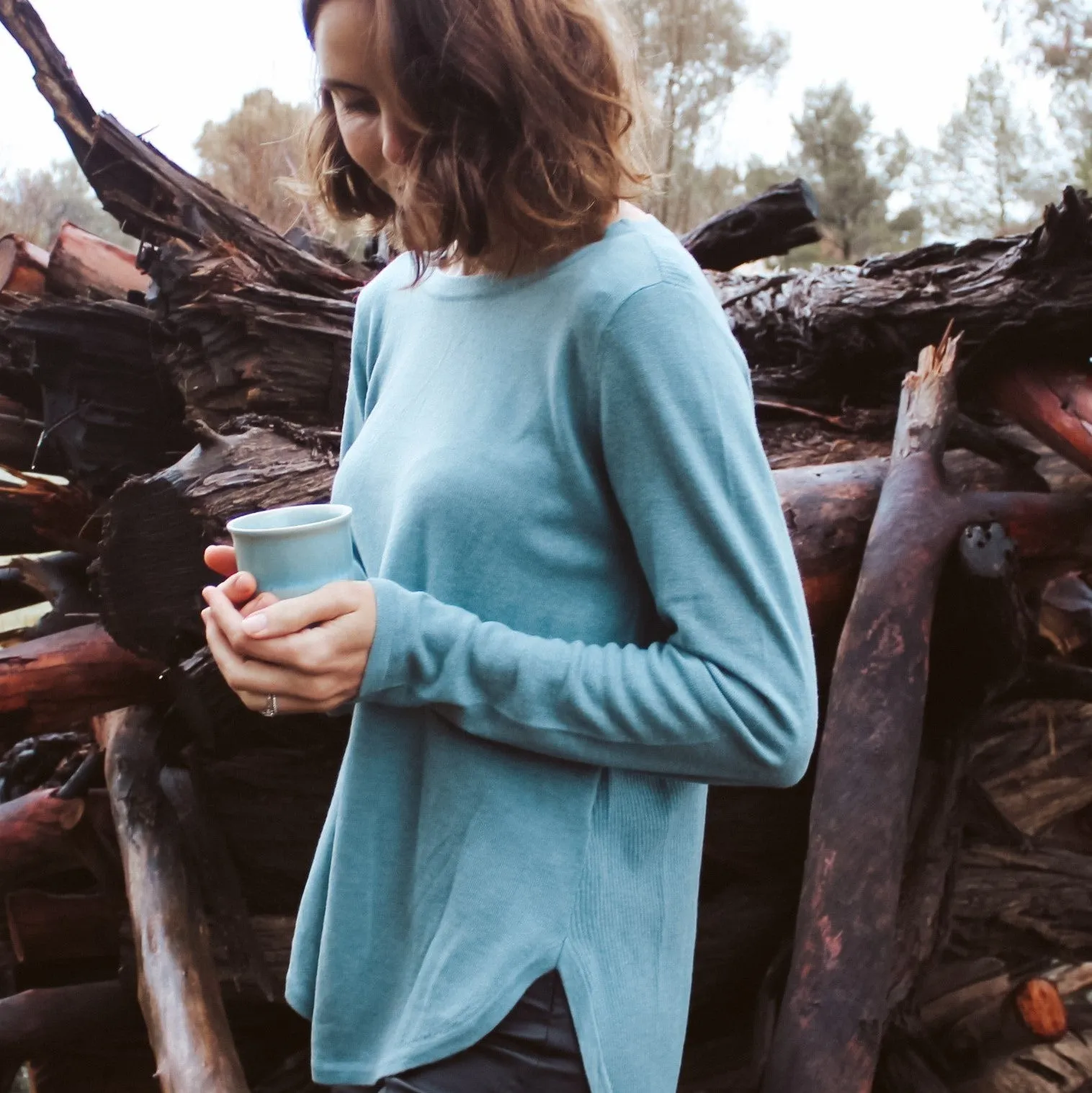 Curved Hem Crew Pullover - Provence