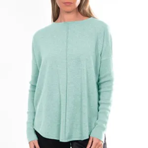 Curved Hem Crew Pullover - Sea Foam