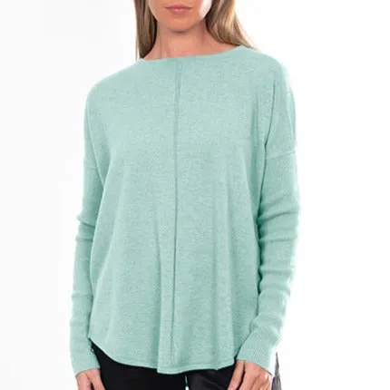 Curved Hem Crew Pullover - Sea Foam