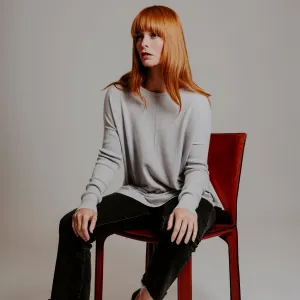 Curved Hem Crew Pullover - Silver