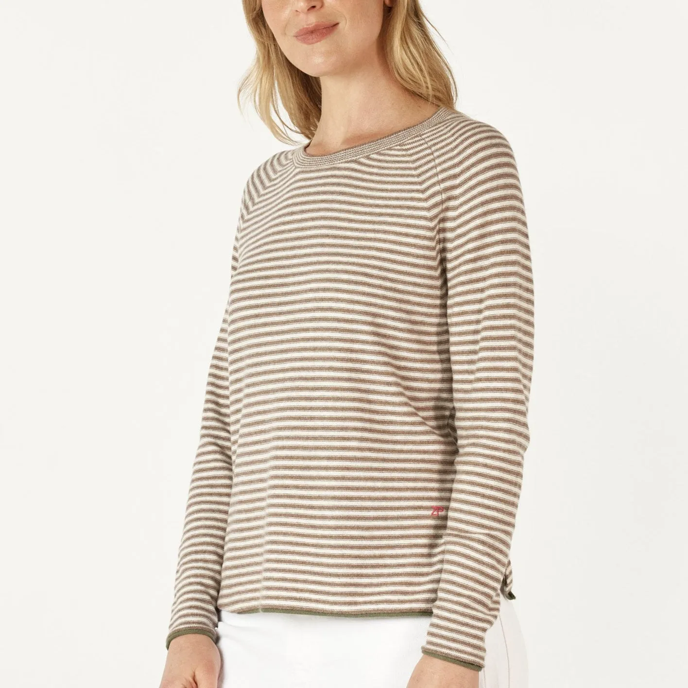 Essential Stripe Crew Jumper - Bark