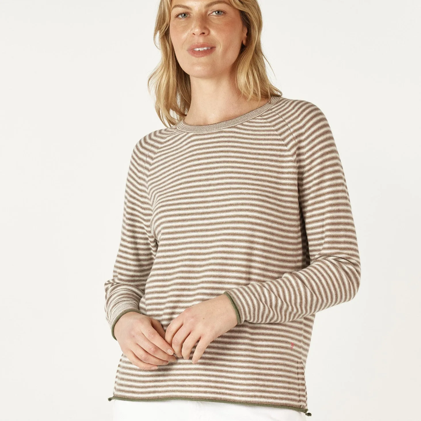 Essential Stripe Crew Jumper - Bark