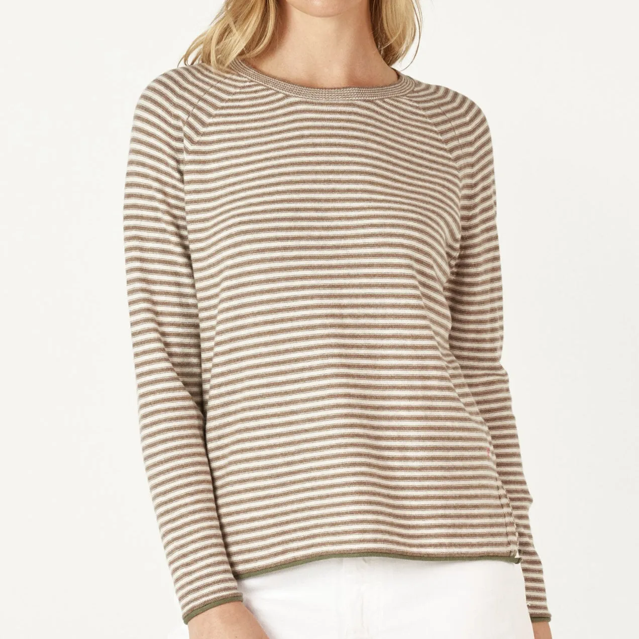 Essential Stripe Crew Jumper - Bark