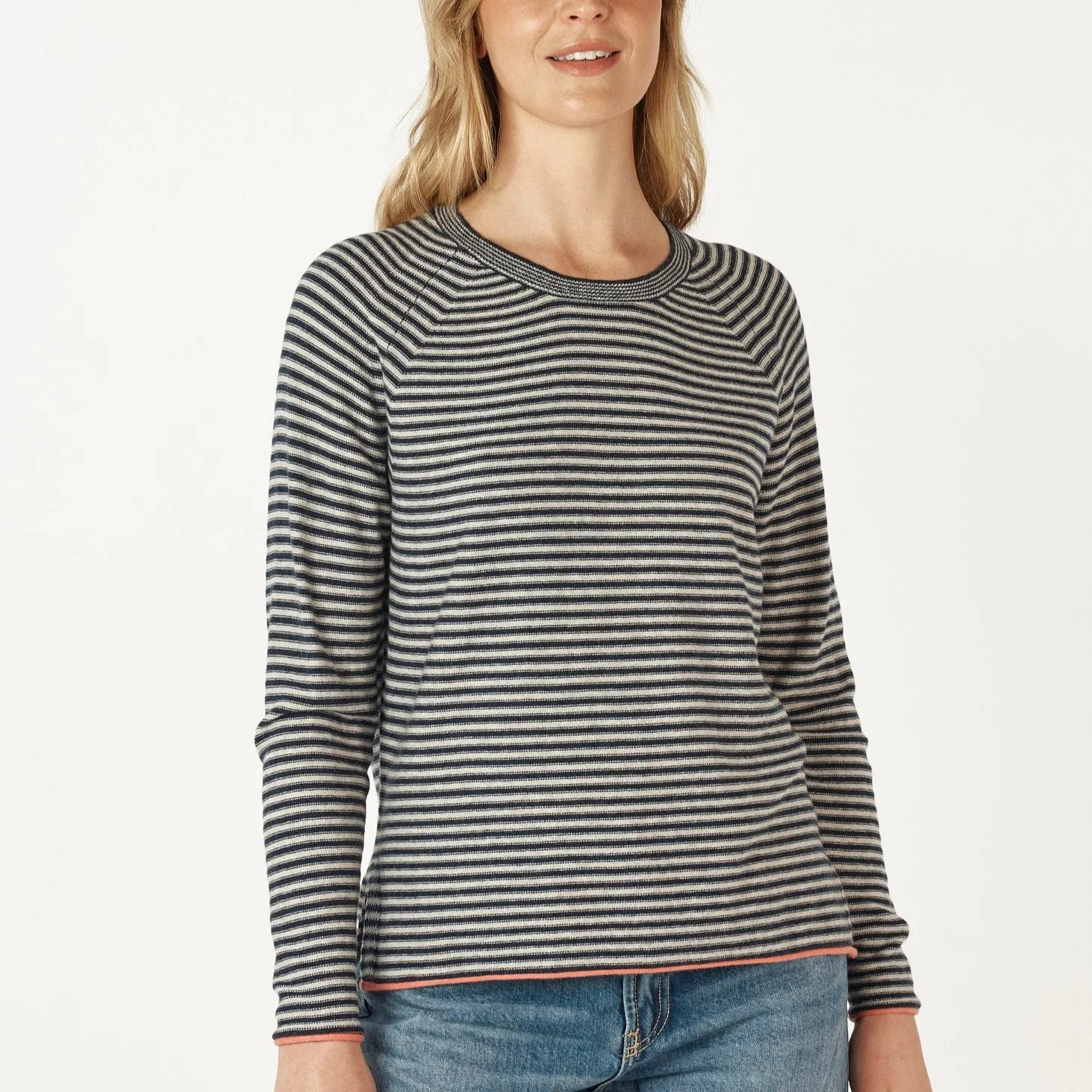 Essential Stripe Crew Jumper - Denim