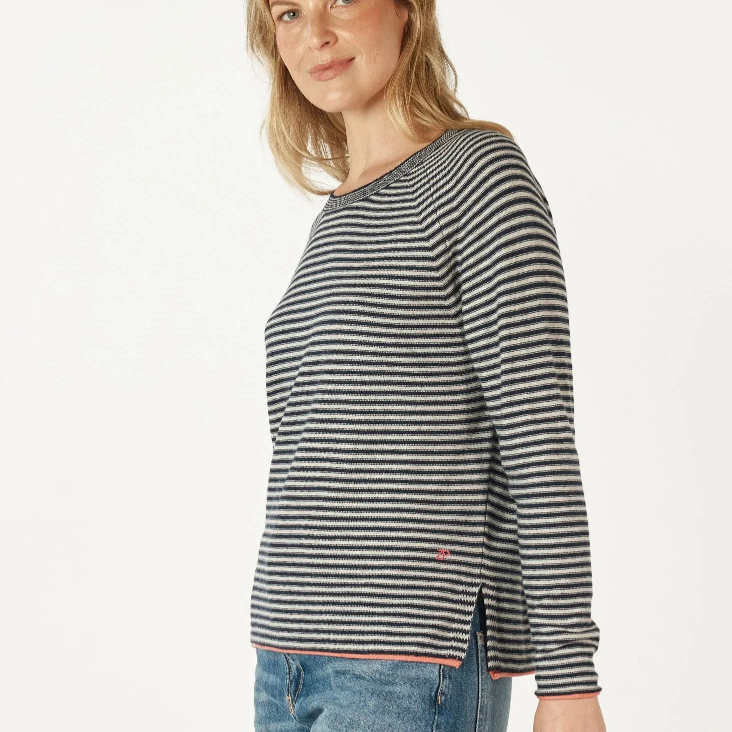Essential Stripe Crew Jumper - Denim
