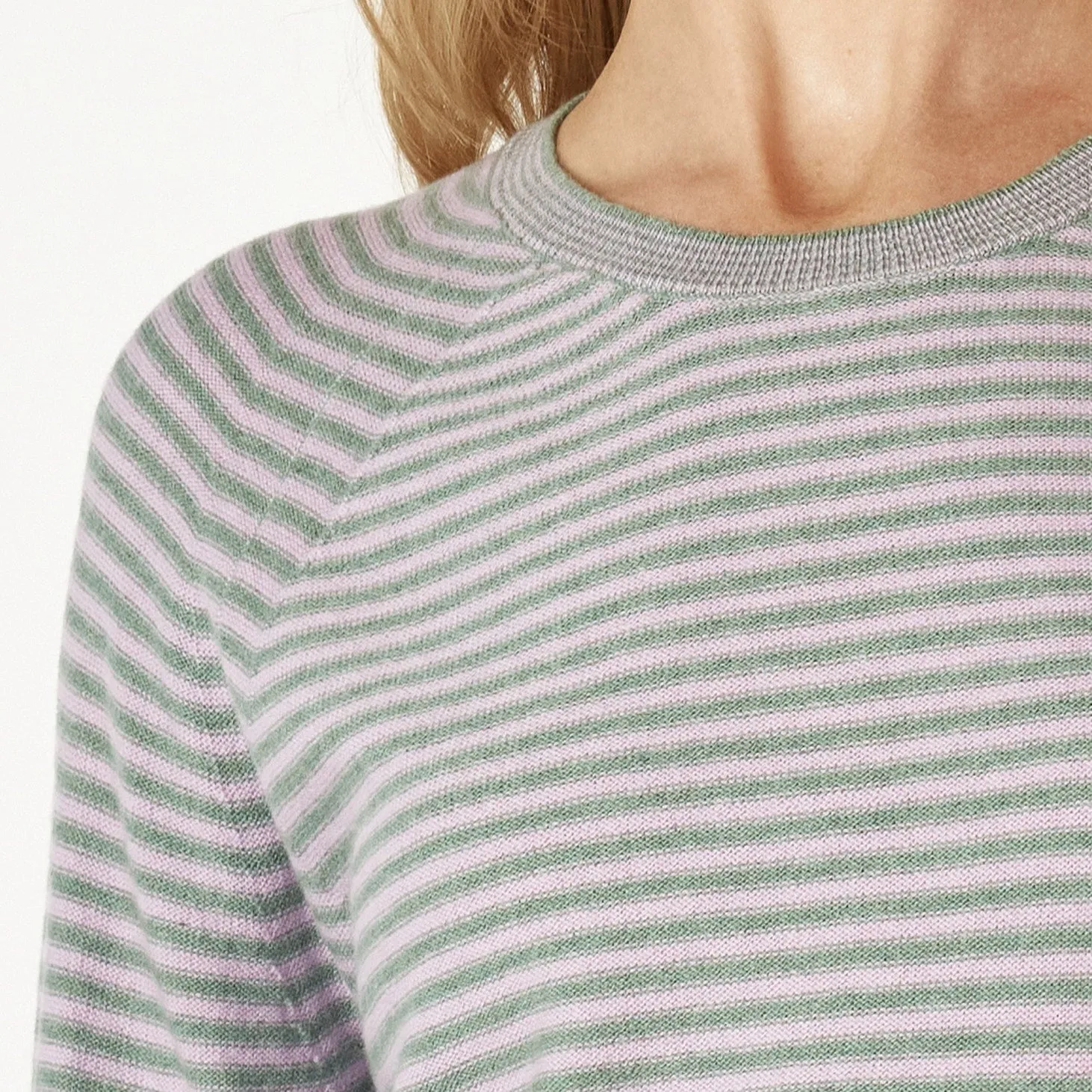Essential Stripe Crew Jumper - Moss