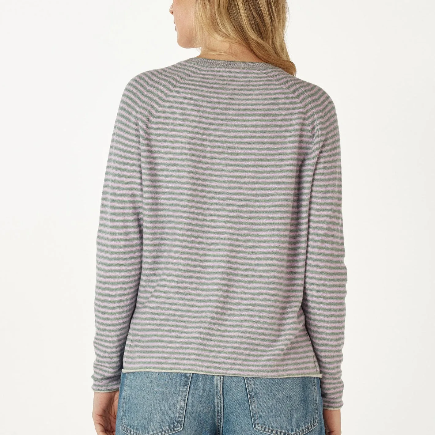 Essential Stripe Crew Jumper - Moss