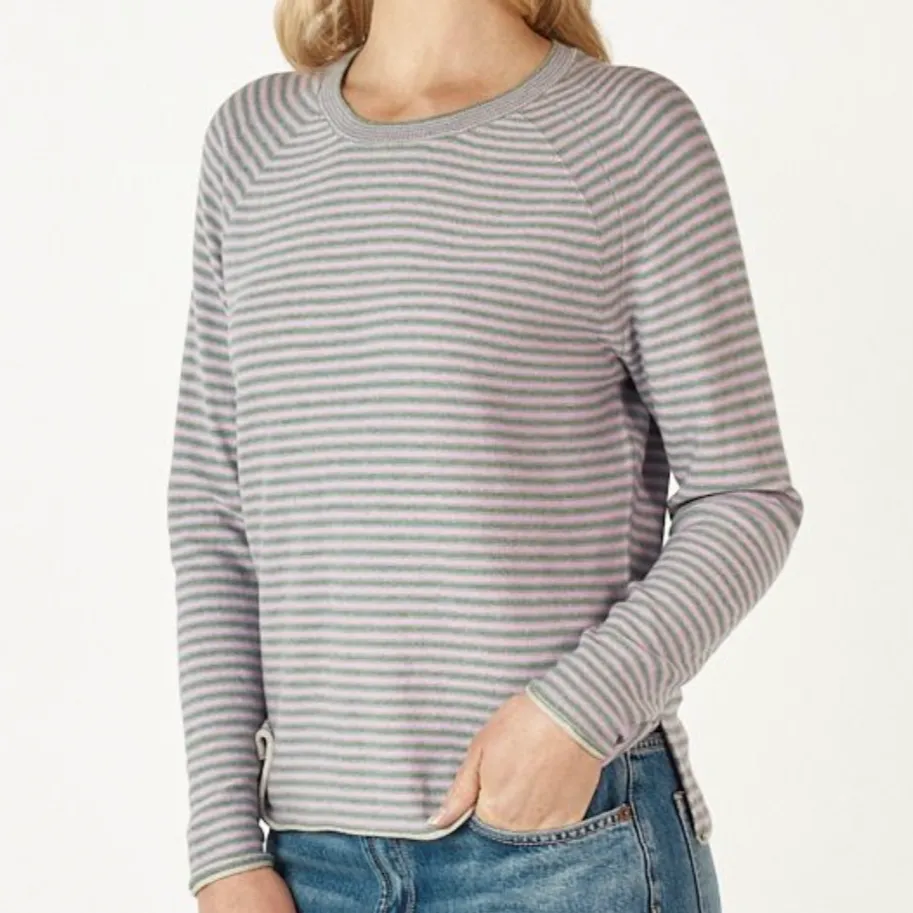 Essential Stripe Crew Jumper - Moss