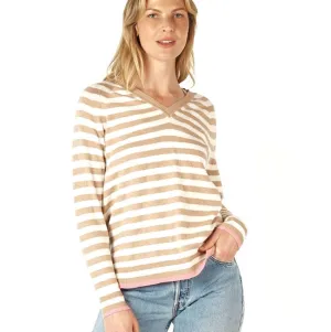 Essential Stripe Vee Top - Oat