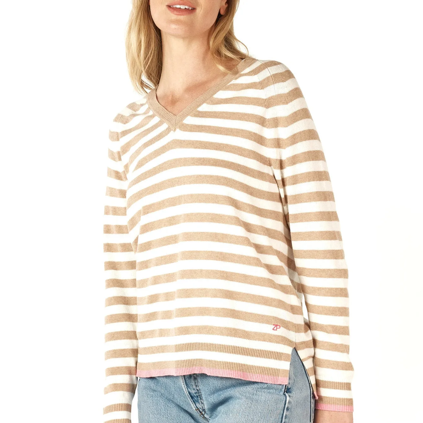 Essential Stripe Vee Top - Oat