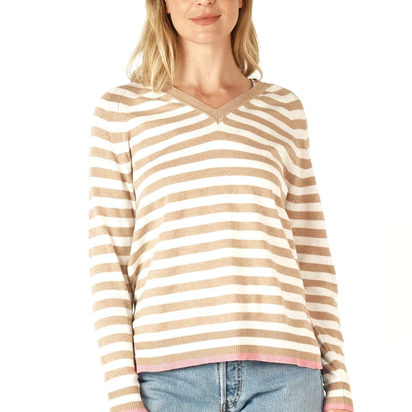 Essential Stripe Vee Top - Oat