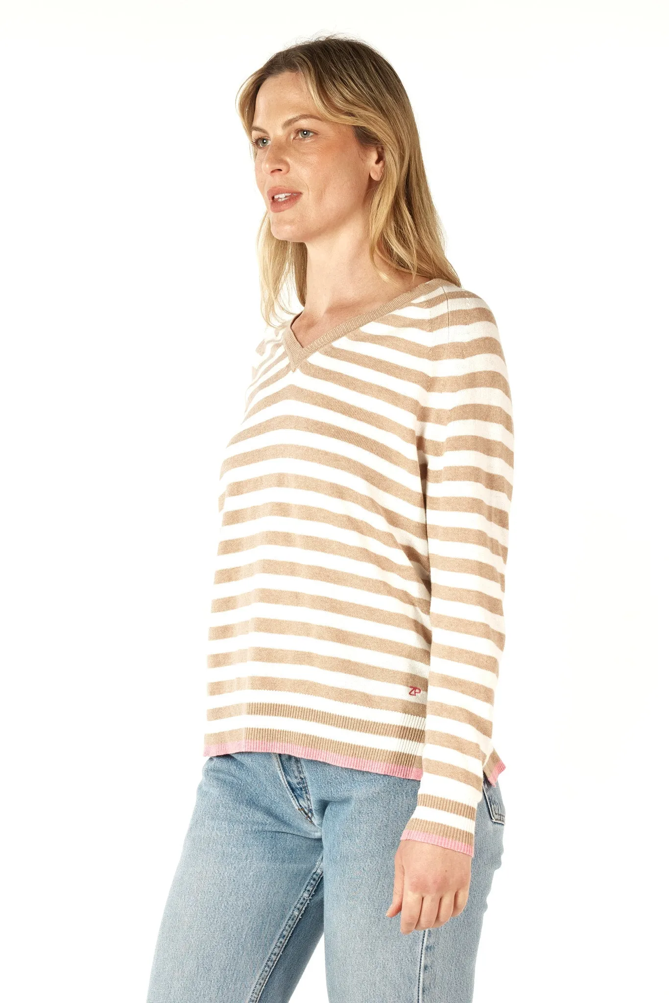 Essential Stripe Vee Top - Oat