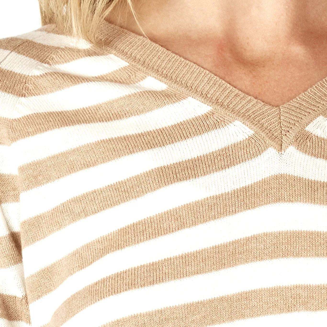 Essential Stripe Vee Top - Oat