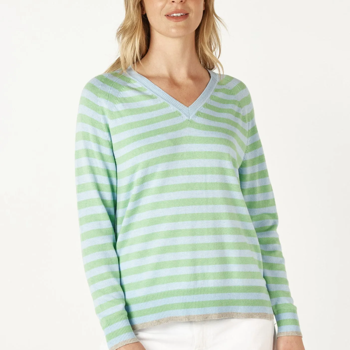 Essential Stripe Vee Top - Sky