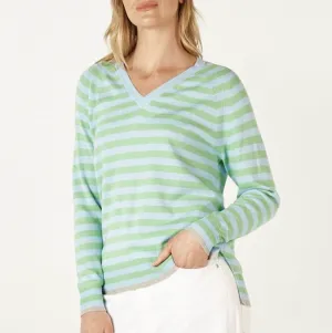 Essential Stripe Vee Top - Sky