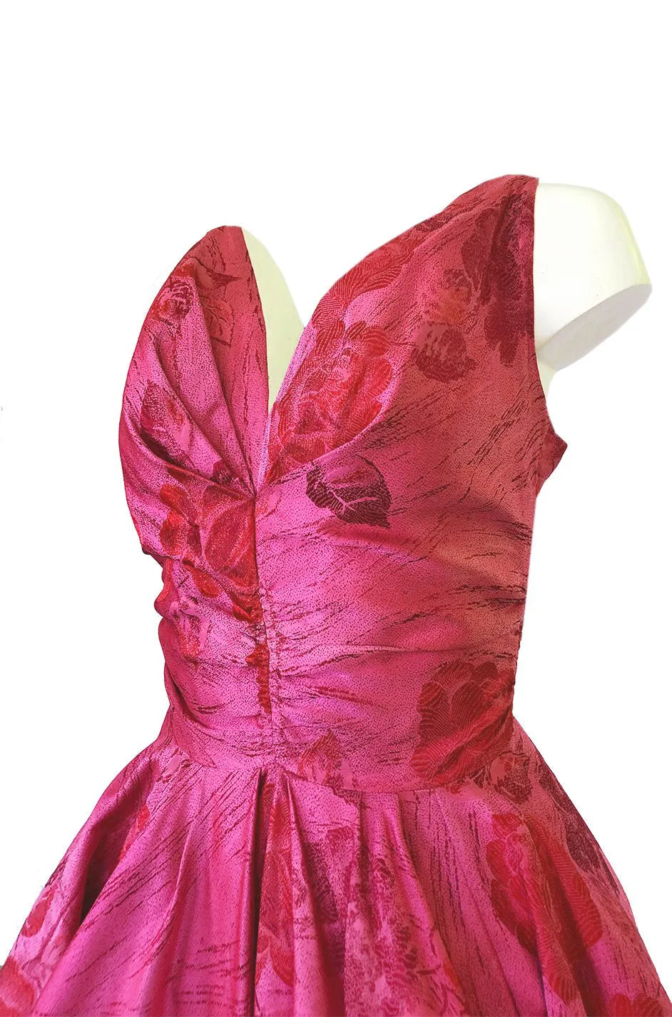 Extraordinary 1940s Dusky Pink Silk Draped Skirts Halter Dress w Crinoline