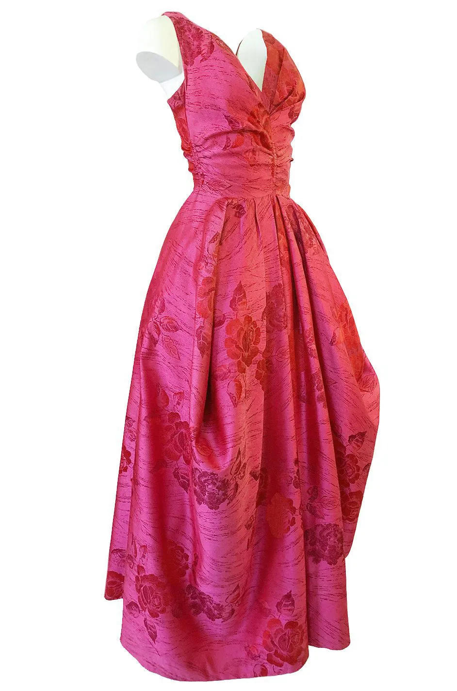 Extraordinary 1940s Dusky Pink Silk Draped Skirts Halter Dress w Crinoline