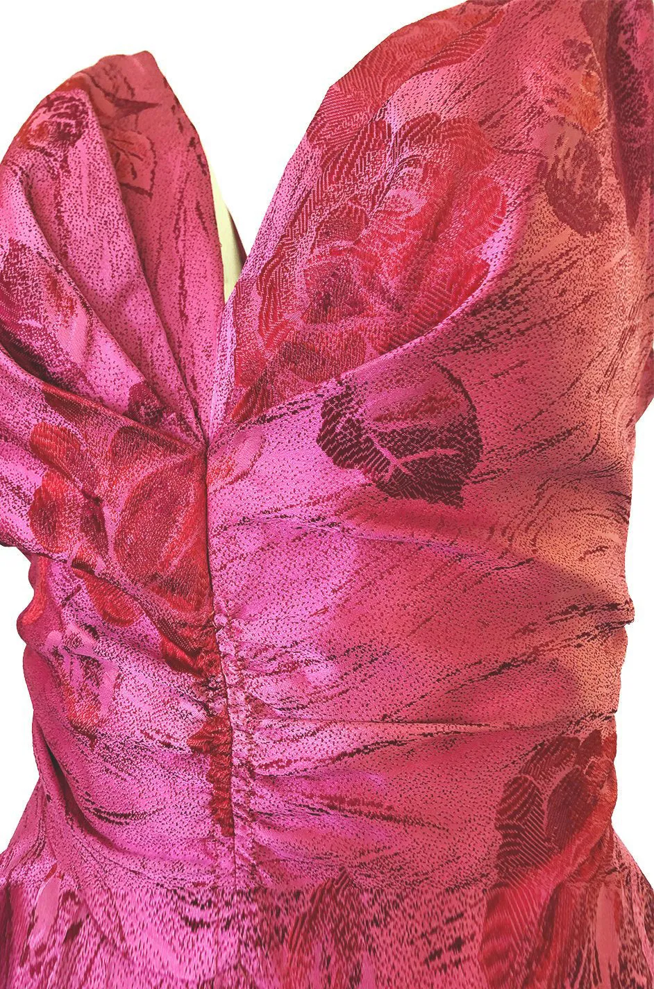 Extraordinary 1940s Dusky Pink Silk Draped Skirts Halter Dress w Crinoline