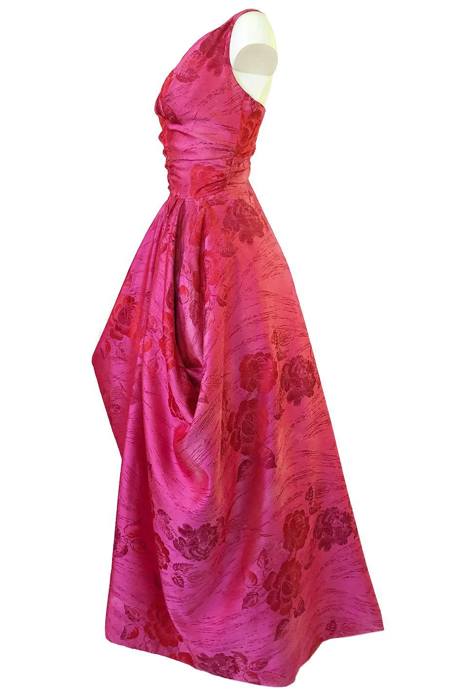 Extraordinary 1940s Dusky Pink Silk Draped Skirts Halter Dress w Crinoline