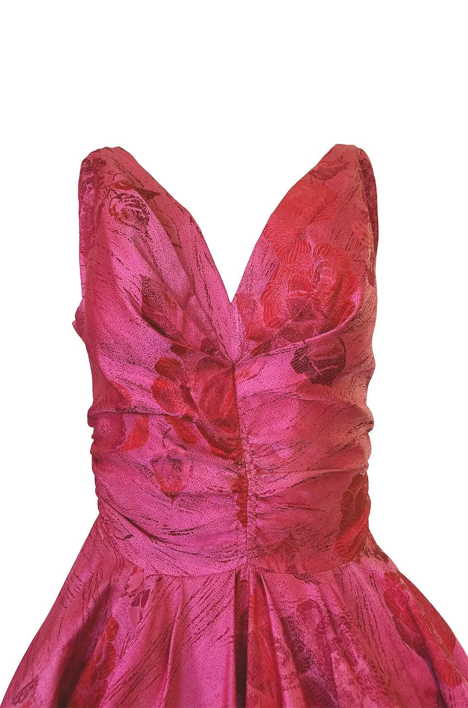 Extraordinary 1940s Dusky Pink Silk Draped Skirts Halter Dress w Crinoline