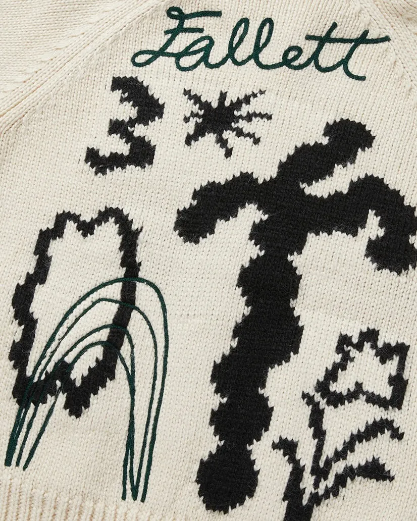 Fallett Drawing Garden Cowichan Knit Zip-Up Ivory