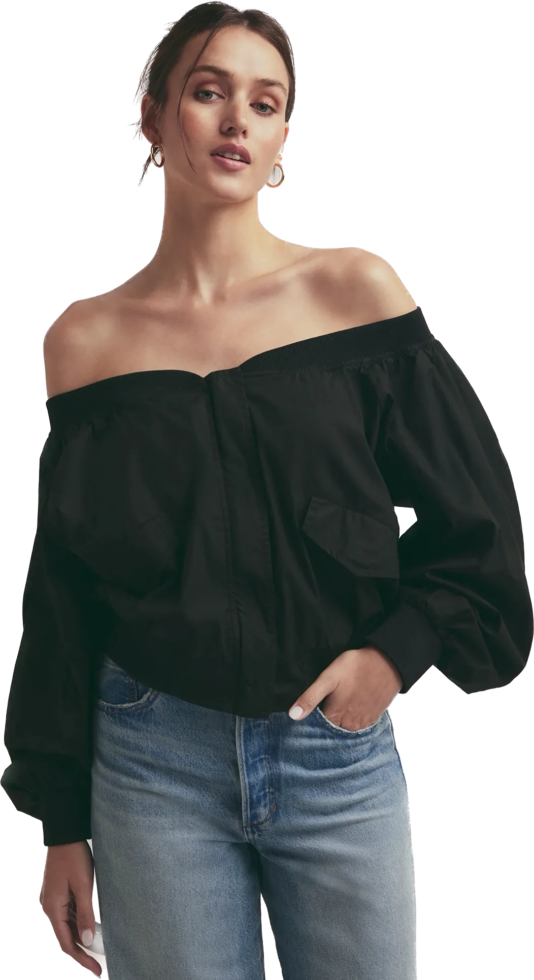 Favorite Daughter Off Shoulder Bomber Jacket