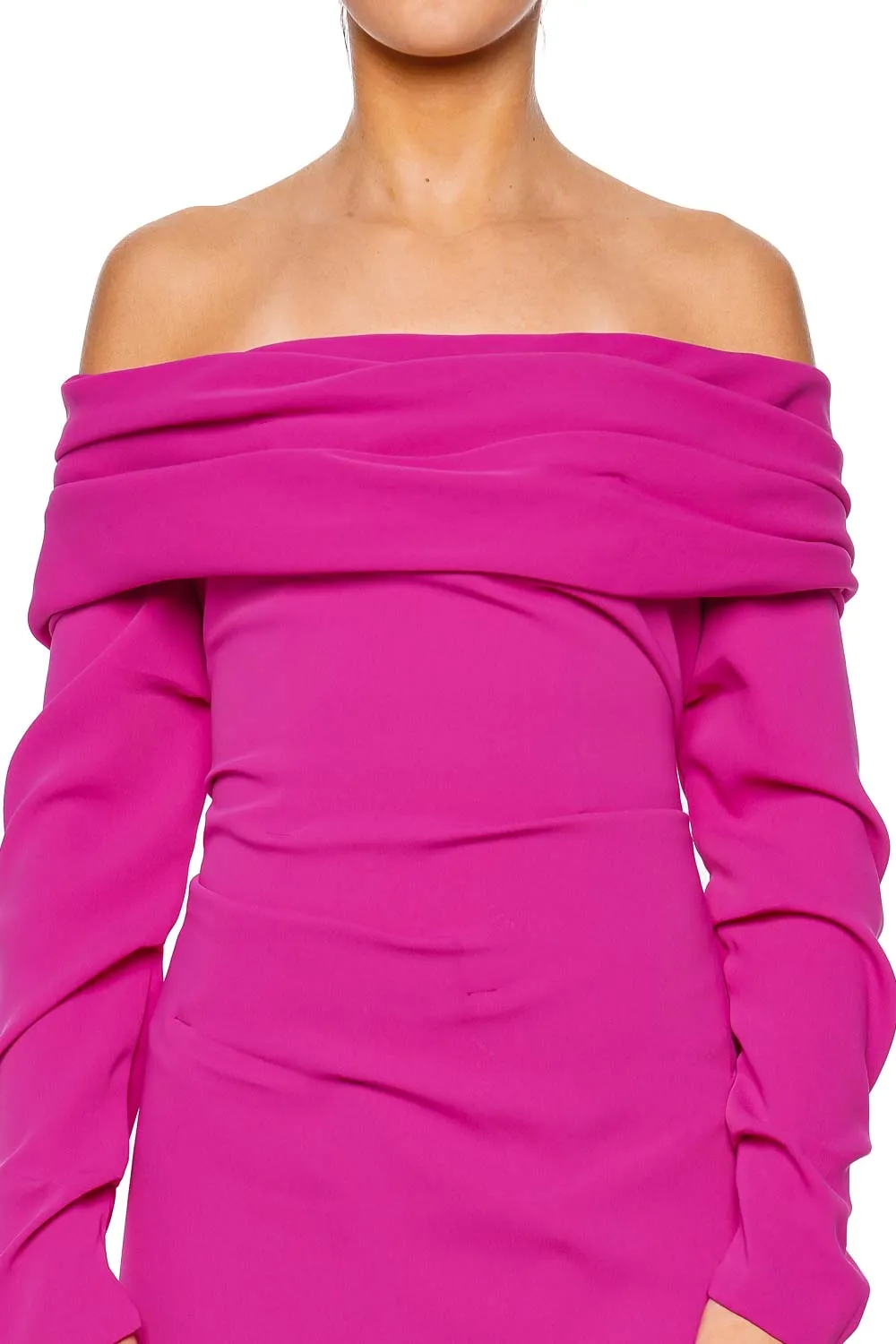 Fuchsia Long Sleeve Draped Crepe Gown