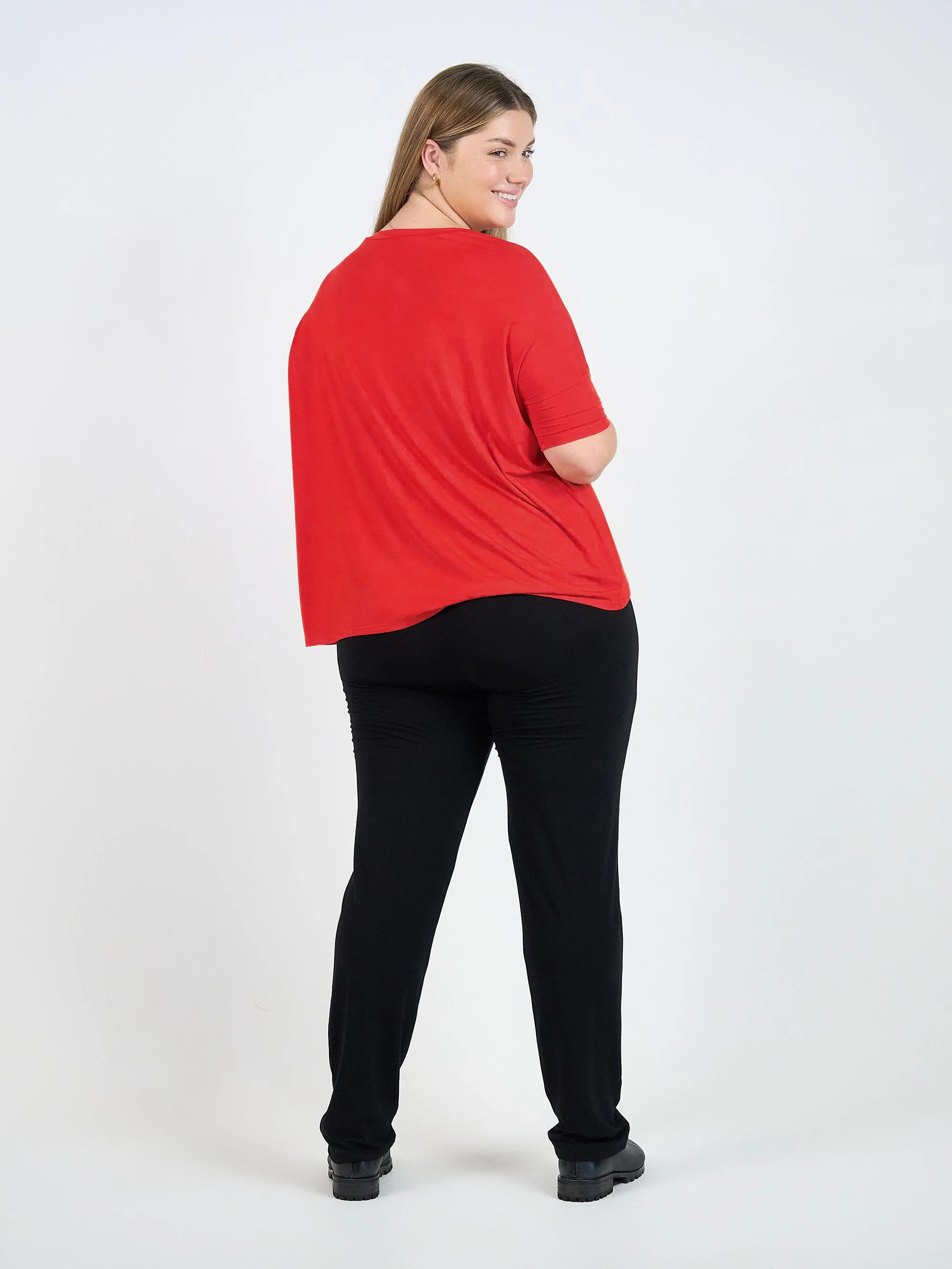 Gina Oversized Slouch Bamboo T-Shirt - Fiery Red
