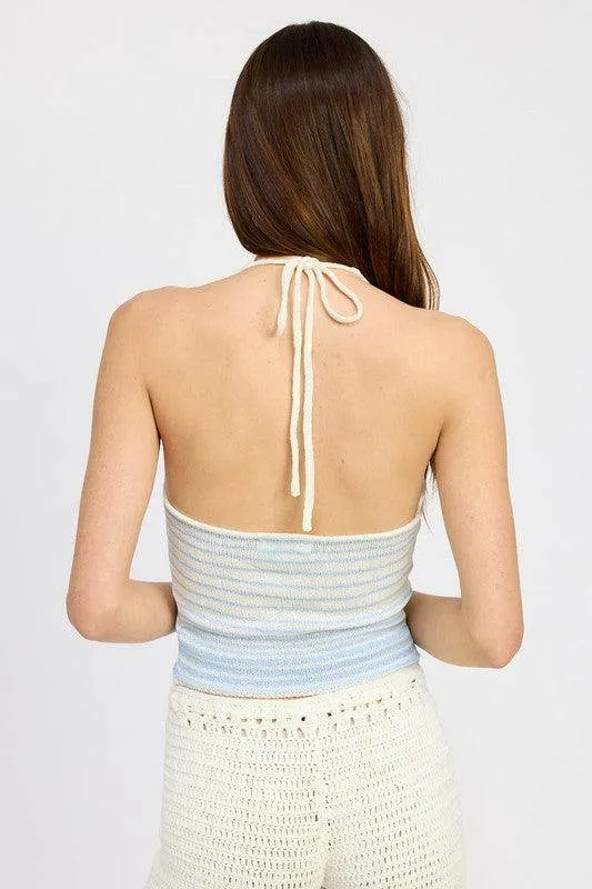 Glitter Yarn Halter Top with Back Tie