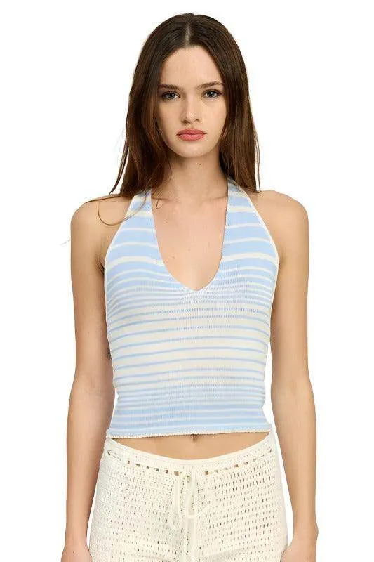 Glitter Yarn Halter Top with Back Tie