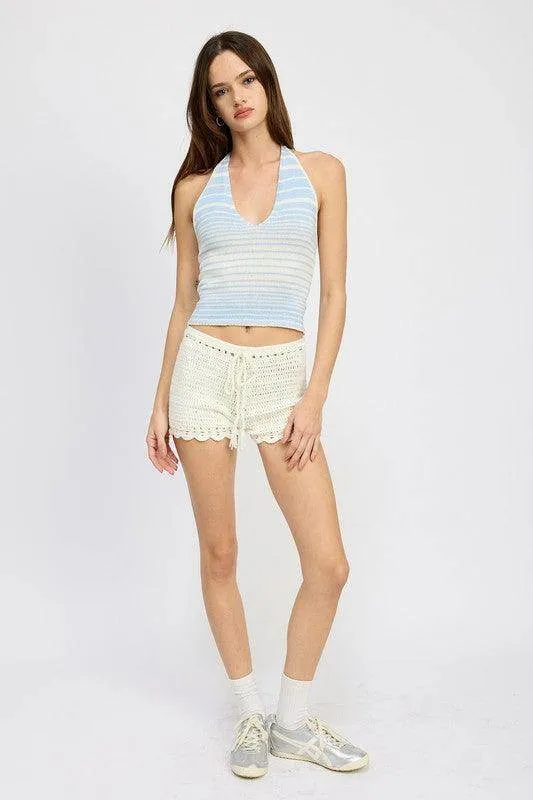 Glitter Yarn Halter Top with Back Tie