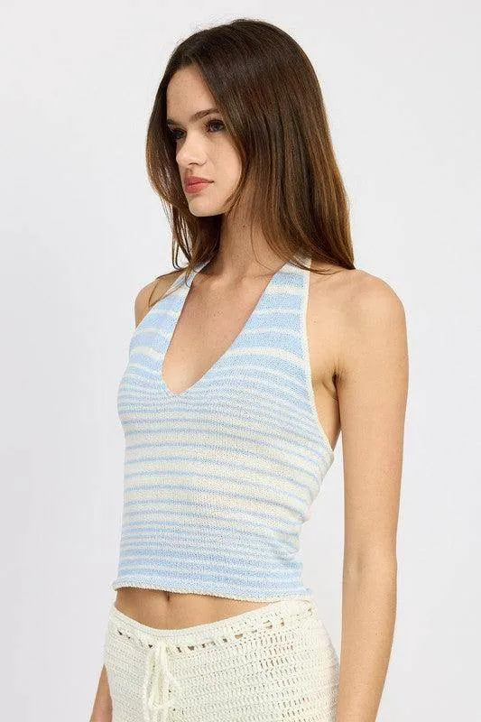 Glitter Yarn Halter Top with Back Tie