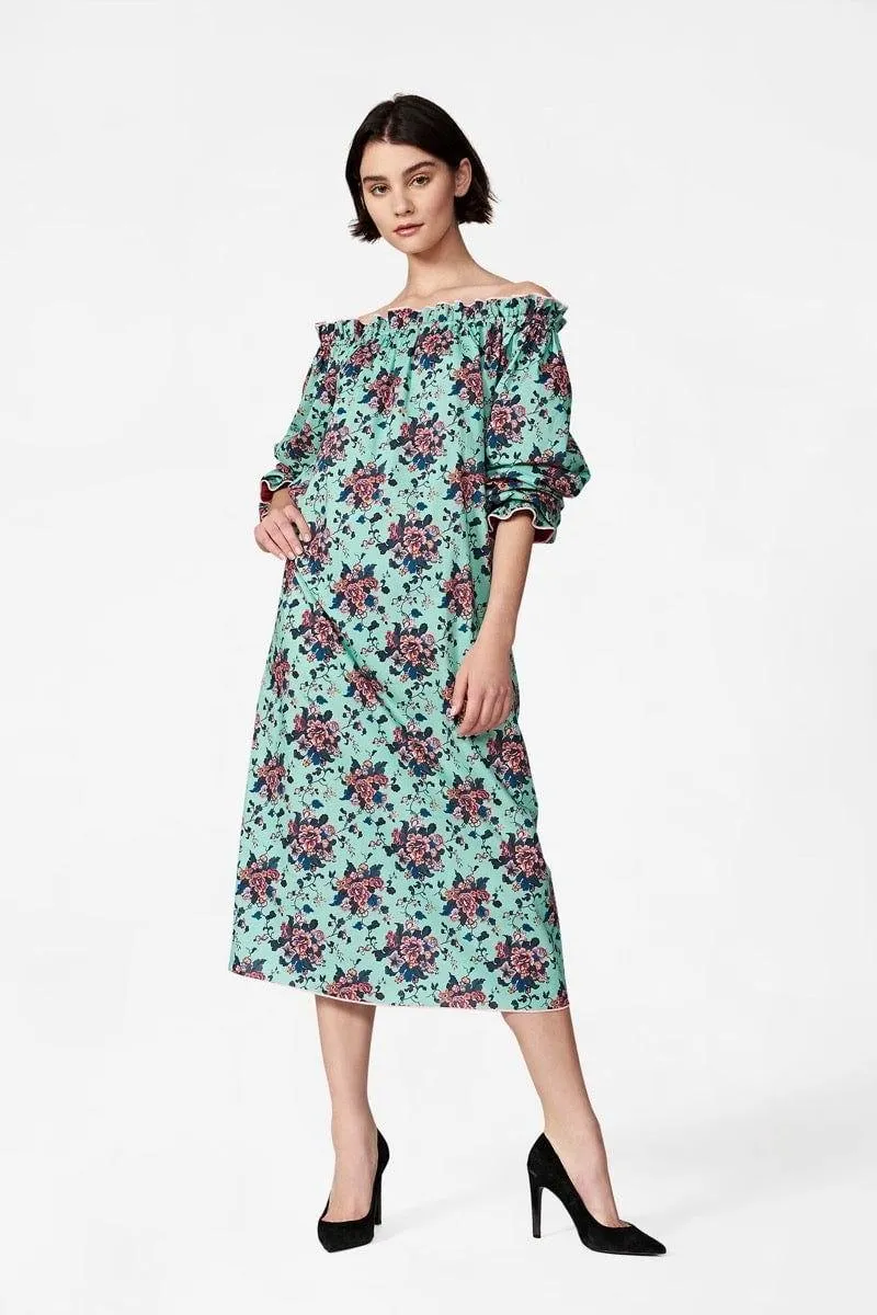 Grace Turquoise Chinoiserie Floral Dress